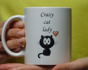 Crazy cat Lady, Funny Cat Mug, Coffee Cup Funny  Birthday Cat Lover Cute Kitty Mug Meow