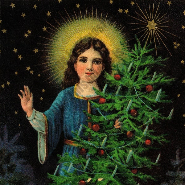 Victorian Image, Merry Christmas, Jesus With Tree, Holiday, Instant, Digital Download, Ephemera, Vintage, Image Collage, JPG