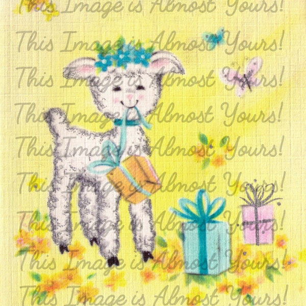 Instant Digital Download - Vintage Sweet Easter Lamb or Sheep Giving Out Presents and Gifts - Spring Time Kawaii Vintage Image Collage JPG