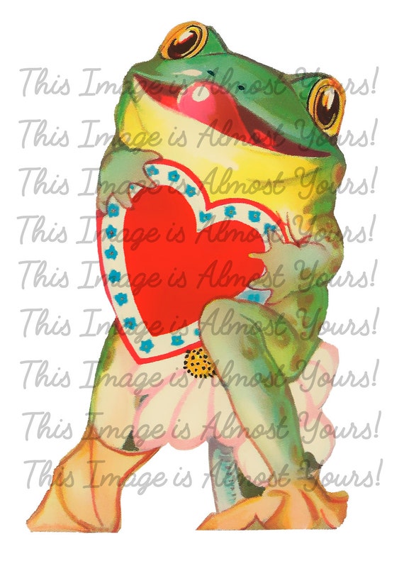 Vintage Valentine Love Heart Frog Toad Licking Lips Etsy