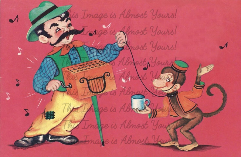 Italian Man With Dancing Monkey Music Box Illustration 1930s Etsy