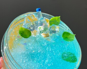 slime made in US. Mojito blue slime,scented slime, clear slime , glitter slime, great gift for kids