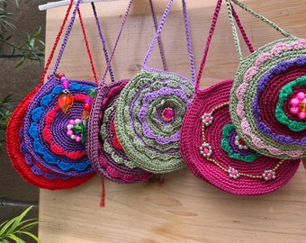 Handmade bag;Crochet bag; crochet bag for kids; gift for kids; traditional bag; shoulder bag; mini crochet bag; crochet bag for kids;