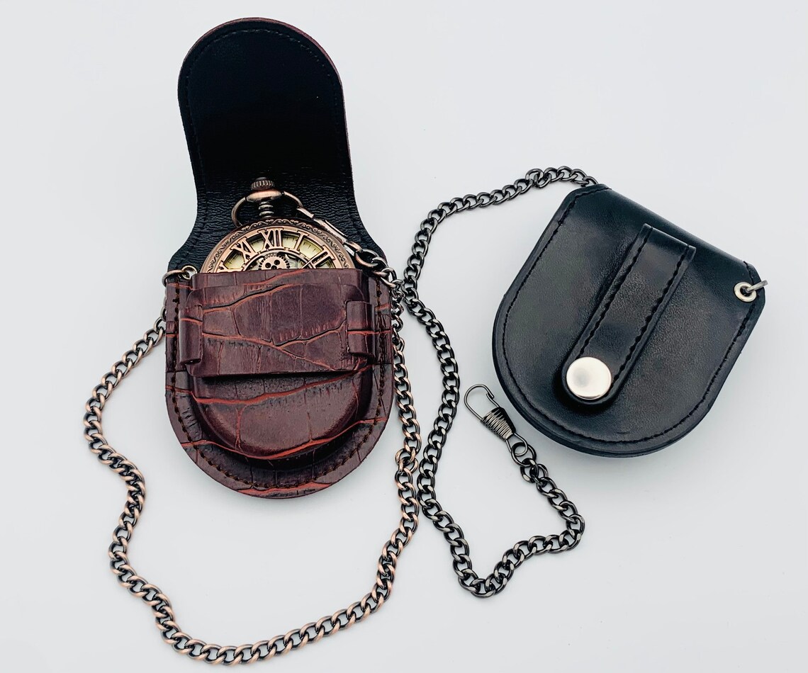 Pocket Watch Leather Case Etsy