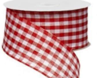 1.5 " X 50yd Wired Gingham-Red White Check