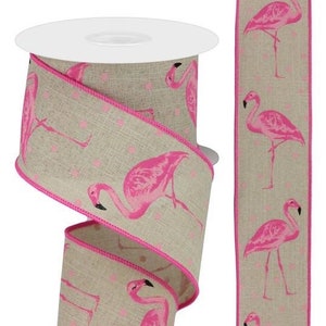 2.5&quot; Flamingo Ribbon: Beige Buff (10 Yards) Pink Flamingo Ribbon by Expressions