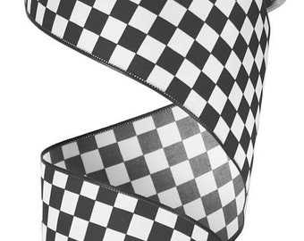 Black and White Check Ribbon, 2.5" Wide x 10 Yards, Wired Edge