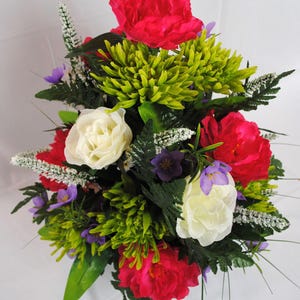 Vase Filler, Spring Cemetery Flowers for Headstone and Grave Decoration, Pink Peony and White Rose Mix Saddle image 4