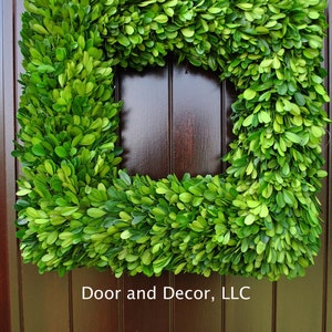 16" Square Preserved Boxwood Wreath ~ Natural Green Boxwood ~ Indoor Use Only ~ Classic, Modern, Rustic look for Year Round Use