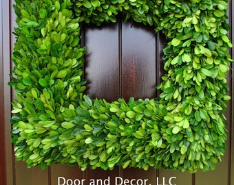 16" Square Preserved Boxwood Wreath ~ Natural Green Boxwood ~ Indoor Use Only ~ Classic, Modern, Rustic look for Year Round Use