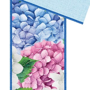 2,5 "x10yd Französischer Hortensien-Mix auf hellblauem Hintergrund mit lavendelfarbenem Rand mit Draht: Pink, Blau, Lila, Weiß