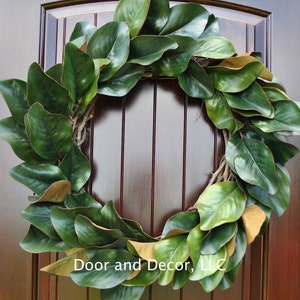 Magnolia Wreath~Artificial Magnolia Leaves~Front door wreaths~monogram wreath~southern wreath~farmhouse decor~rustic decor