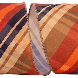 Plaid Diagonal Tierra Wired Edge Ribbon, Rust, 2-1/2 Inch, 10 Yards