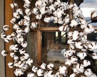 Large Cotton Wreath~Farmhouse Decor~Housewarming Gift~Mother's Day Gift~Wedding Decor~Spring Wreath~Rustic Decor