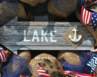 Patriotic Summer Lake Wreath~Beach Theme~Mesh door wreath~Welcome~Burlap~Rustic look