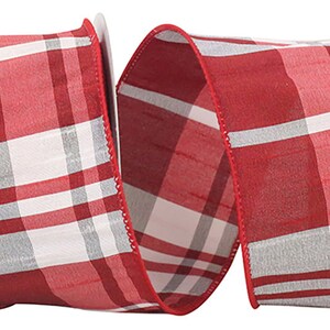 Cinta Reliant Grand Dupioni Plaid Base con borde alambrado, 6,35 cm x 9,14 m, rojo/plateado