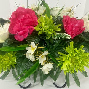 Vase Filler, Spring Cemetery Flowers for Headstone and Grave Decoration, Pink Peony and White Rose Mix Saddle image 3