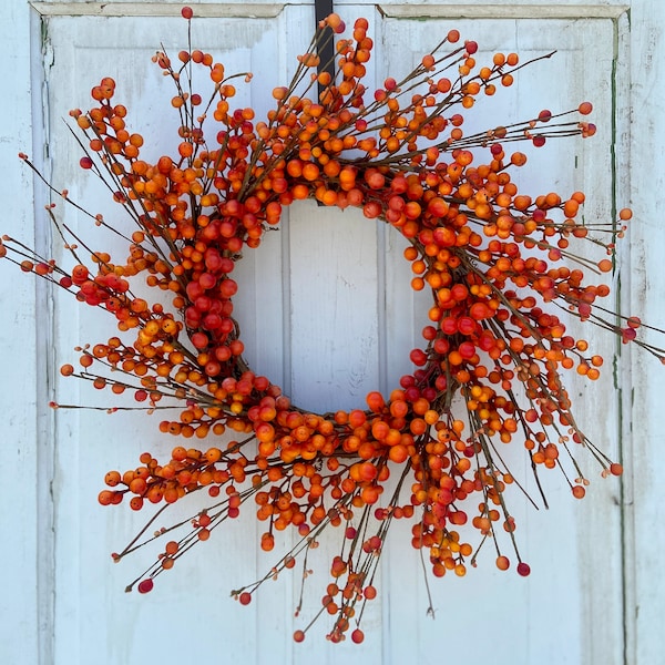 Easter, Spring, 22-inch, Orange, Berry Wreath, Grapevine Base, Bow Optional, New Home, Gift