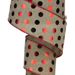 Metallic Polka Dots Band aus drahtgebundenem Rand - 10 Yards (hellbeige, rot, 2,5 Zoll)