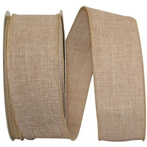 2.5&quot;x50yd Beige Denim Wired Edge Ribbon-Neutral Color, Tan