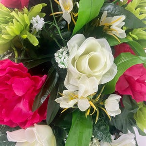 Vase Filler, Spring Cemetery Flowers for Headstone and Grave Decoration, Pink Peony and White Rose Mix Saddle image 9