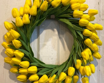 Tulip Wreath~Spring~Yellow~Springtime~Front Porch