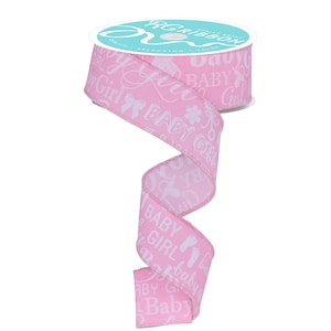 1.5&quot; x 10yd Baby Girl Print Wired Edge Ribbon - Pink, White