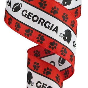 Georgia Bulldogs Ribbon: 2.5" x 10yd Football Helmet Paw Print Wired Ribbon