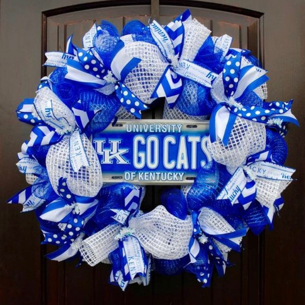 University of Kentucky Go Cats Front Door Wreath, UK Cats, Basketball, Football, Fall Theme Decoration, Party, Fan, Housewarming