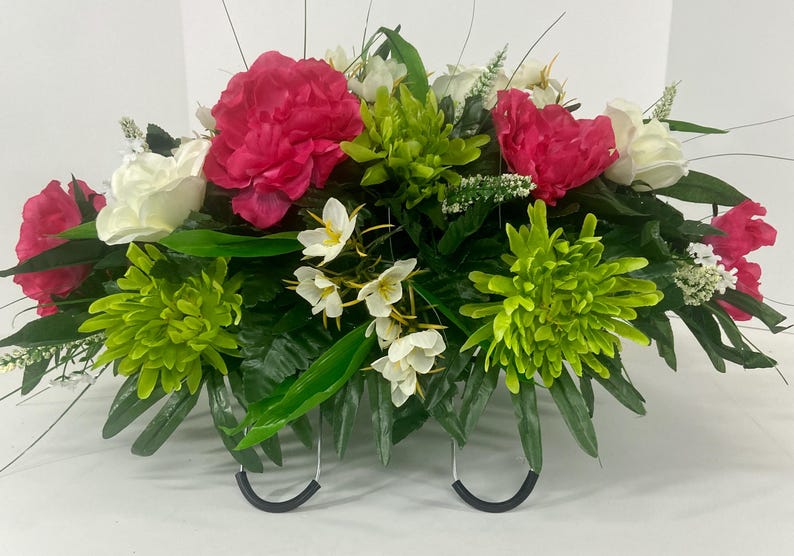 Vase Filler, Spring Cemetery Flowers for Headstone and Grave Decoration, Pink Peony and White Rose Mix Saddle image 1