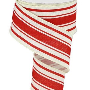Farmhouse Stripe on Cotton Wired Edge Ribbon - 2.5 Inches x 10 Yards (Ivory, Farmhouse Red)