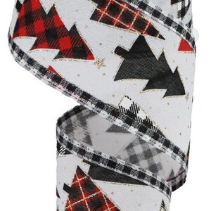 2.5"X10yd Plaid Trees with Check Border Wired Christmas Ribbon