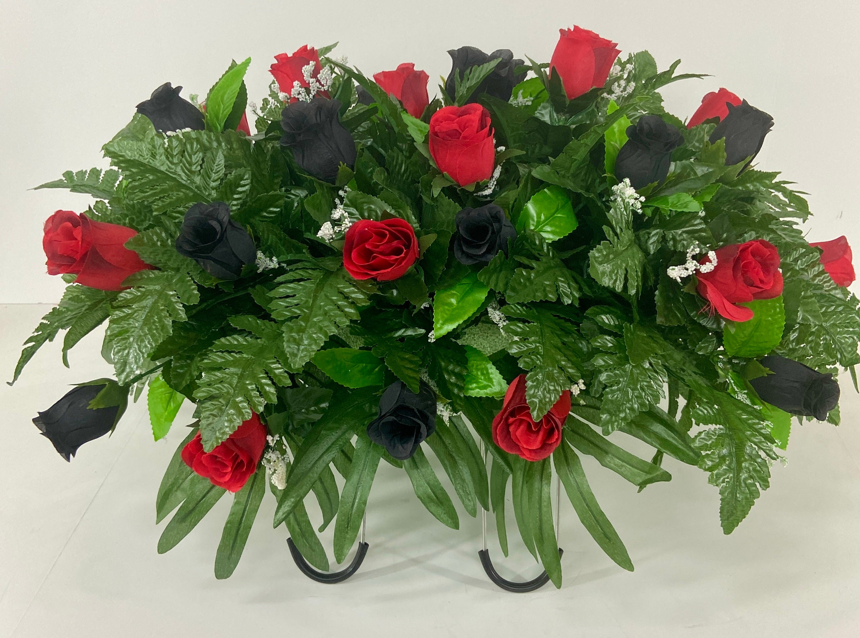 Cemetery Headstone Saddle Flower Arrangement in Red and Black - Etsy