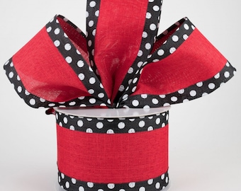 2.5&quot; Black & White Polka Dot Wired Edge Ribbon: Red (10 Yards)