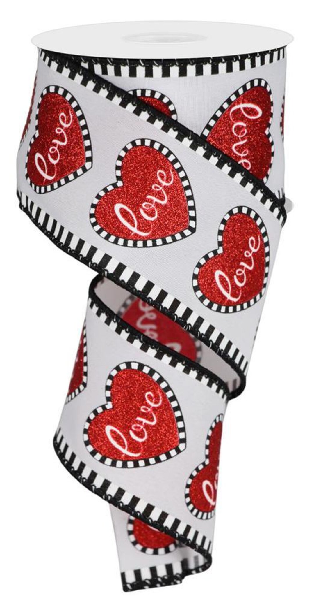 Valentine Hearts Wired Edge Ribbon - 2.5 x 10 Yards (Black, Red) - RGA173802