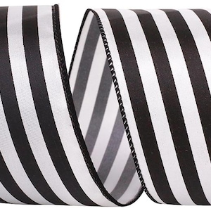 2.5&quot;x10yd Black and White Vertical Stripe Wired Edge Ribbon