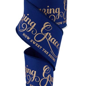 Amazing Grace 100%ポリエステル ネイビーブルー/ゴールドリボン 2.5インチ x 10ヤード 結婚式や葬儀に最適