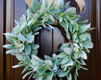 Lambs Ear Front Door Wreath~Spring Wreath~Wedding Decor~Welcome Wreath~Neutral tones~Year round wreath