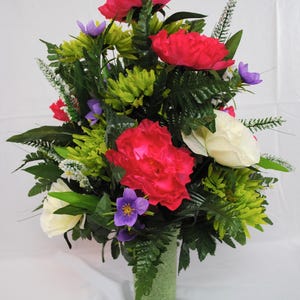 Vase Filler, Spring Cemetery Flowers for Headstone and Grave Decoration, Pink Peony and White Rose Mix Saddle image 2