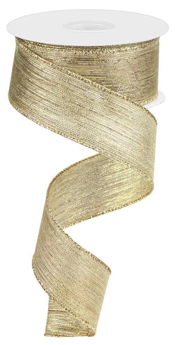 1.5 inch Silver & Gold Vertical Stripes on Cream Satin Ribbon