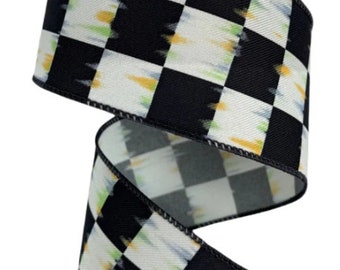 Reliant Ribbon Checkered Ribbon, Black/White, 2.5 Inch x 10-Yard