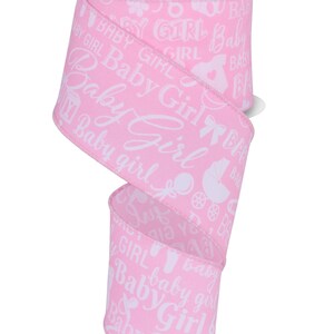 2.5&quot; x 10yd Baby Girl Print Wired Edge Ribbon - Pink, White