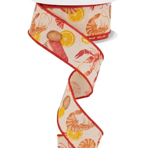 Cinta con borde de alambre de arpillera real, cangrejo de río, camarones, maíz y papas, de 1.5" x 10 yardas