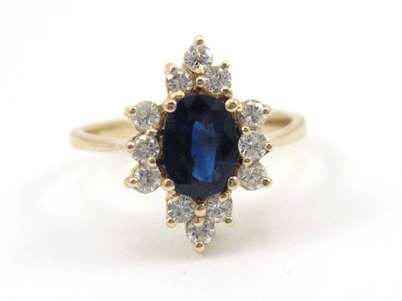 Vintage 14K Yellow Gold Sapphire And Diamond Ring… - image 2
