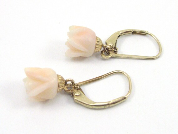 Vintage 14K Gold Carved Coral Earrings/Angel Skin… - image 2