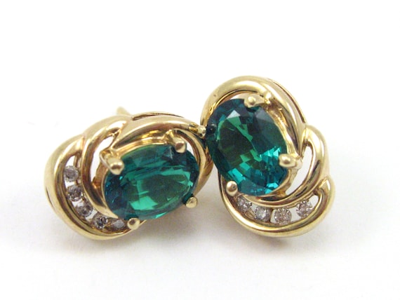 Vintage 10K Yellow Gold Emerald And Diamond Earrin