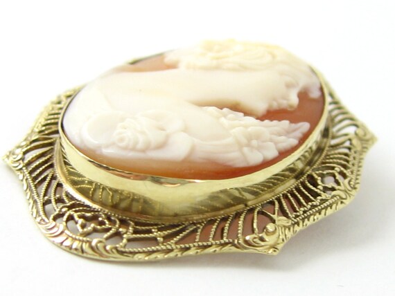 Antique Art Deco 14K Yellow Gold Filigree Shell C… - image 4