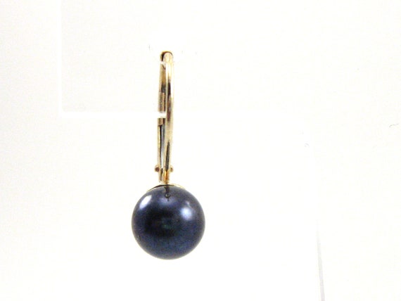 Vintage 14K Yellow Gold Black Pearl Lever Back Ea… - image 4