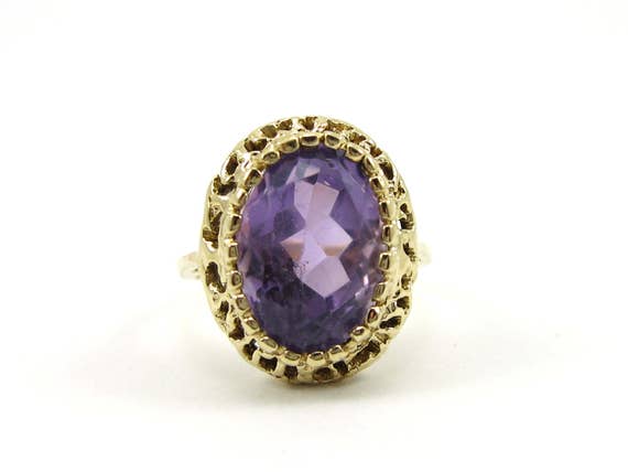 Vintage 14K Yellow Gold Amethyst Ring/14K Amethyst Statement Ring/Ornate Amethyst Ring/Unique Amethyst Ring/February Birthstone