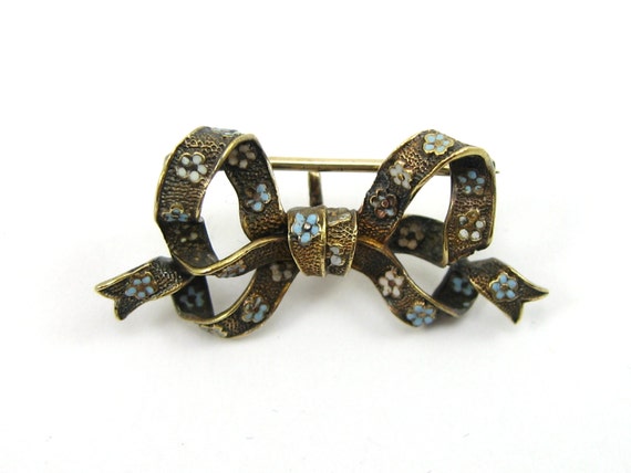 Victorian 14K Enamel Bow Brooch/Ladies Victorian … - image 2